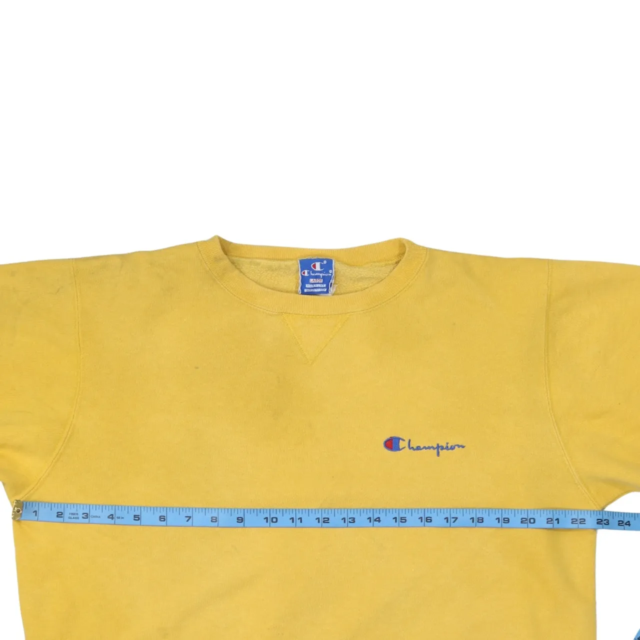 Champion Yellow Sweatshirt Men's Large Embroidered Chest Logo Ribbed Cuffs Pullover Fleece Top sold by Vintage Club product image thumbnail 5