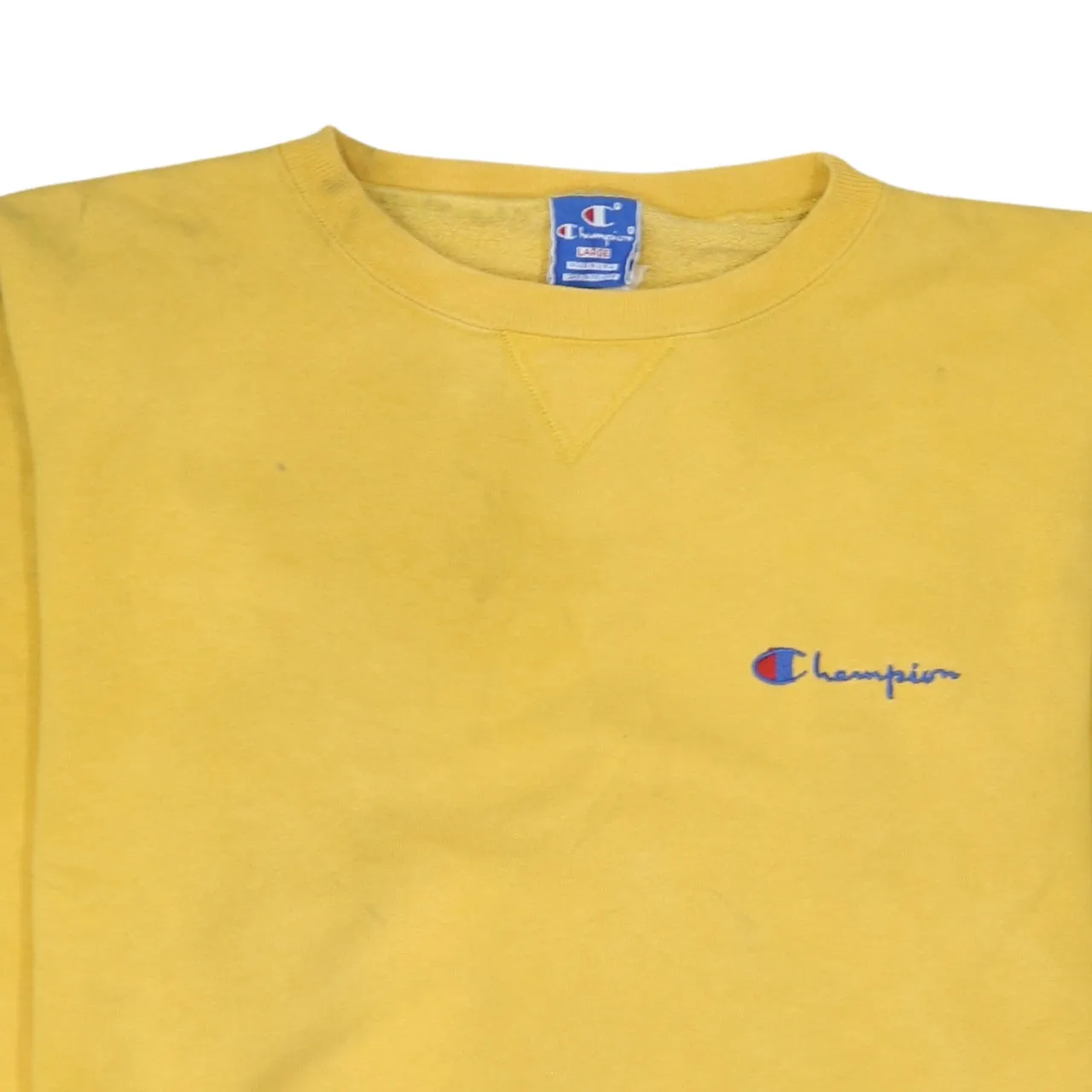 Champion Yellow Sweatshirt Men's Large Embroidered Chest Logo Ribbed Cuffs Pullover Fleece Top sold by Vintage Club product image thumbnail 3