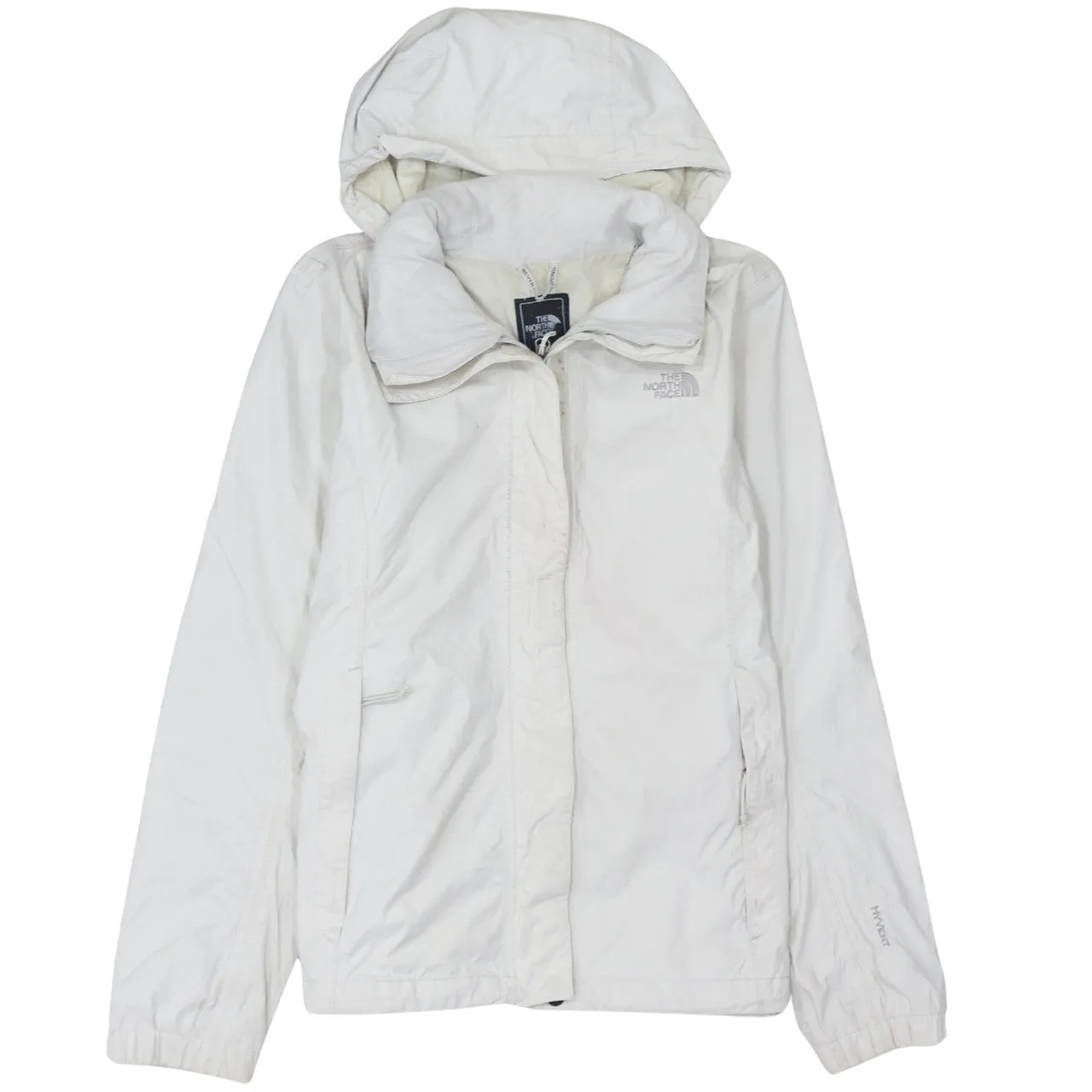 The North Face Off White Hooded Jacket Women’s Medium Embroidered Logo Zip Pockets Windbreaker sold by Vintage Club