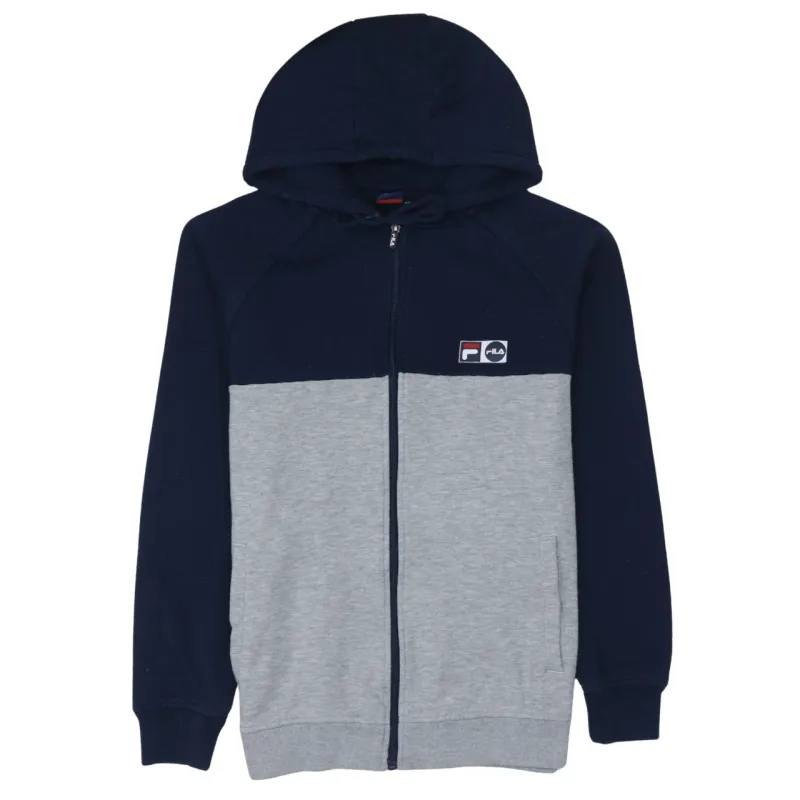 Fila Navy Grey Hoodie Women’s Medium Full Zip Embroidered Chest Logo Pockets Sweatshirt made by Fila