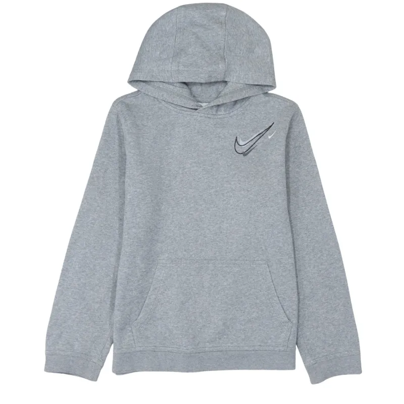Nike Grey Hoodie Women’s XLarge Printed Swoosh Logo Front Pocket Pullover Sweatshirt sold by Vintage Club
