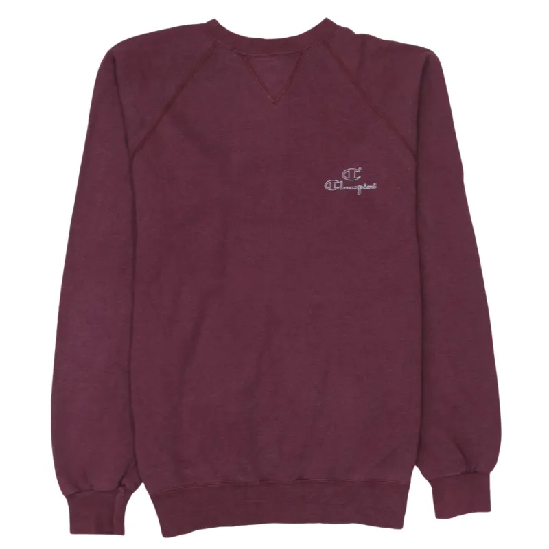 Champion Burgundy Red Sweatshirt Women’s Medium Embroidered Chest Logo Raglan Crewneck Pullover sold by Vintage Club