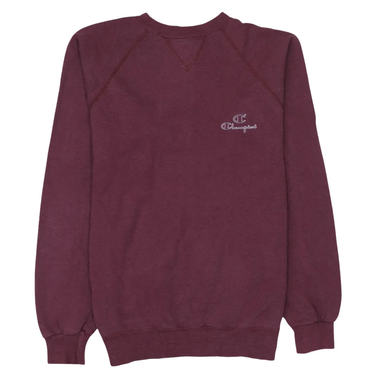 Champion Burgundy Red Sweatshirt Women’s Medium Embroidered Chest Logo Raglan Crewneck Pullover sold by Vintage Club