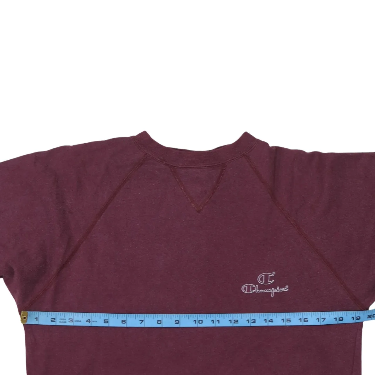 Champion Burgundy Red Sweatshirt Women’s Medium Embroidered Chest Logo Raglan Crewneck Pullover sold by Vintage Club product image thumbnail 5