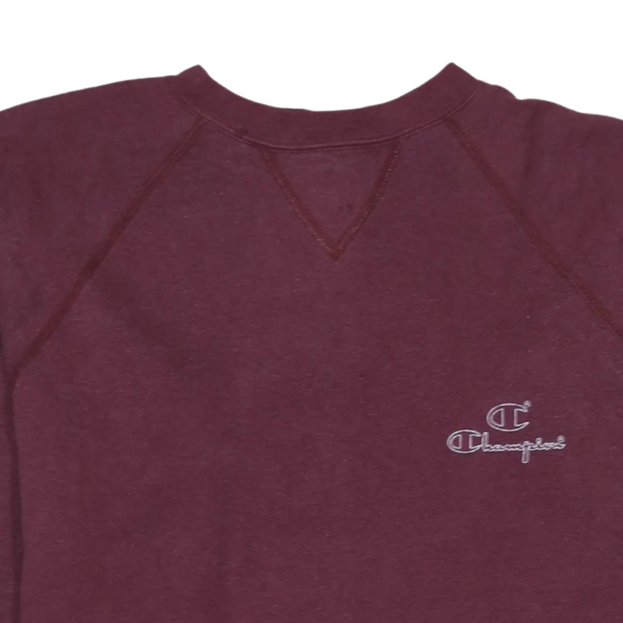 Champion Burgundy Red Sweatshirt Women’s Medium Embroidered Chest Logo Raglan Crewneck Pullover sold by Vintage Club product image thumbnail 3