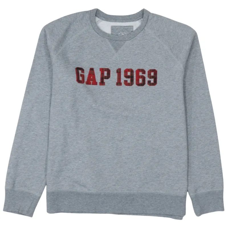 Gap Grey Sweatshirt Men's Large Printed GAP 1969 Logo Raglan Sleeves Pullover Fleece Top made by GAP