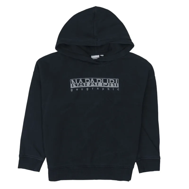 Napapijri Black Hoodie Men's Large Printed Logo Pullover Fleece Casual Sweatshirt sold by Vintage Club