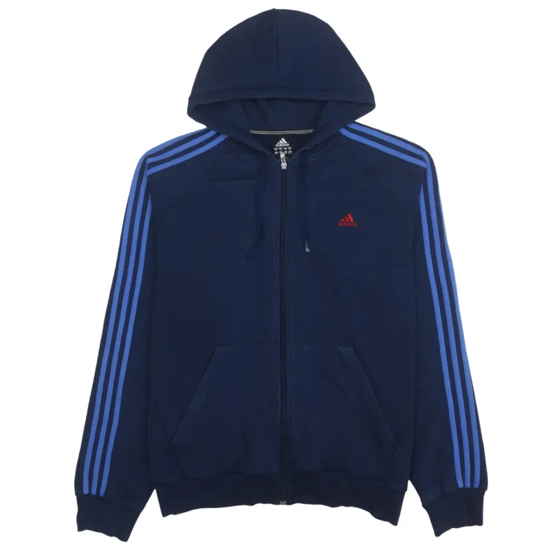 Adidas Navy Blue Hoodie Women’s XLarge Full Zip Three Stripe Sleeves Embroidered Logo Sweatshirt sold by Vintage Club