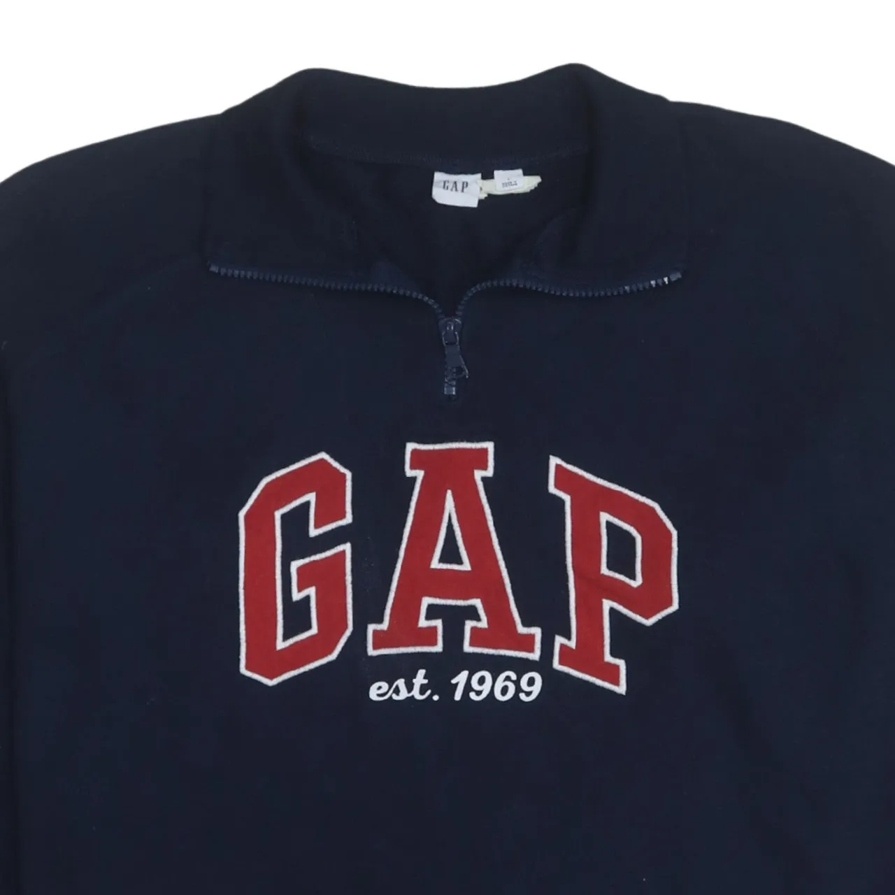 Gap Navy Blue Quarter Zip Sweatshirt Men's Large Embroidered Logo Ribbed Pullover Fleece Top sold by Vintage Club product image thumbnail 3