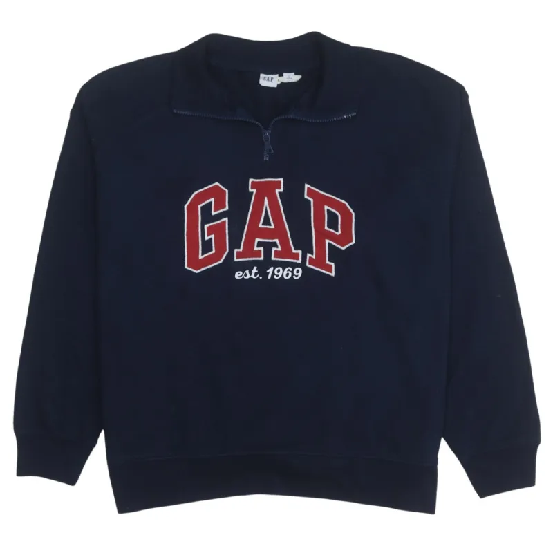 Gap Navy Blue Quarter Zip Sweatshirt Men's Large Embroidered Logo Ribbed Pullover Fleece Top made by GAP