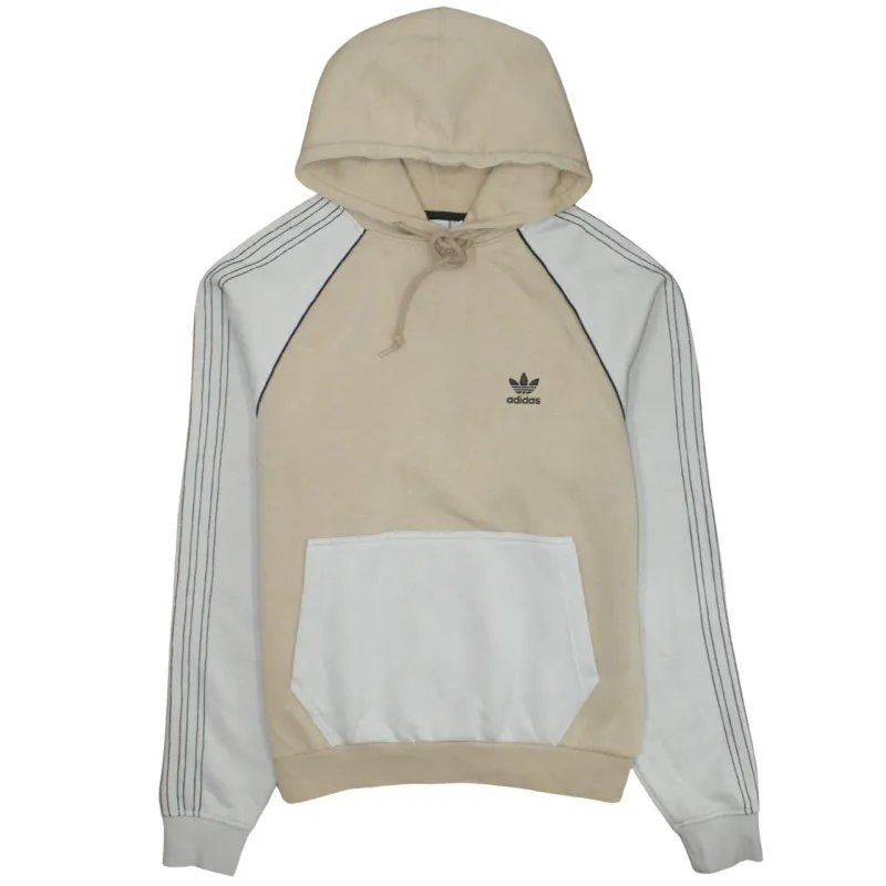 Adidas Beige Cream Hoodie Men's Small Trefoil Embroidered Logo Three Stripe Sleeves Pullover sold by Vintage Club