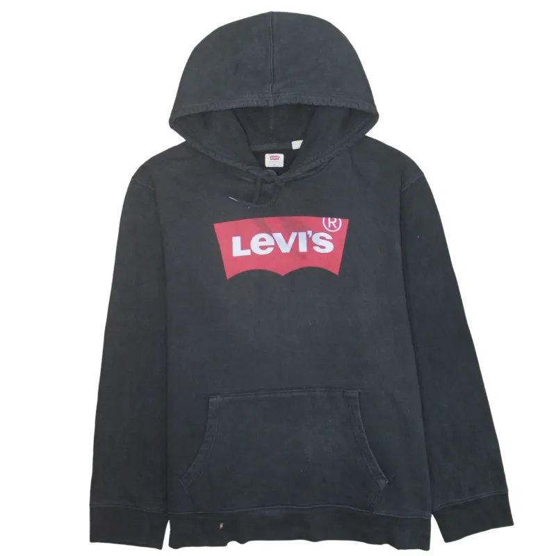 Levi's Faded Black Hoodie Women's XLarge Printed Batwing Logo Front Pocket Pullover Sweatshirt made by Levi's