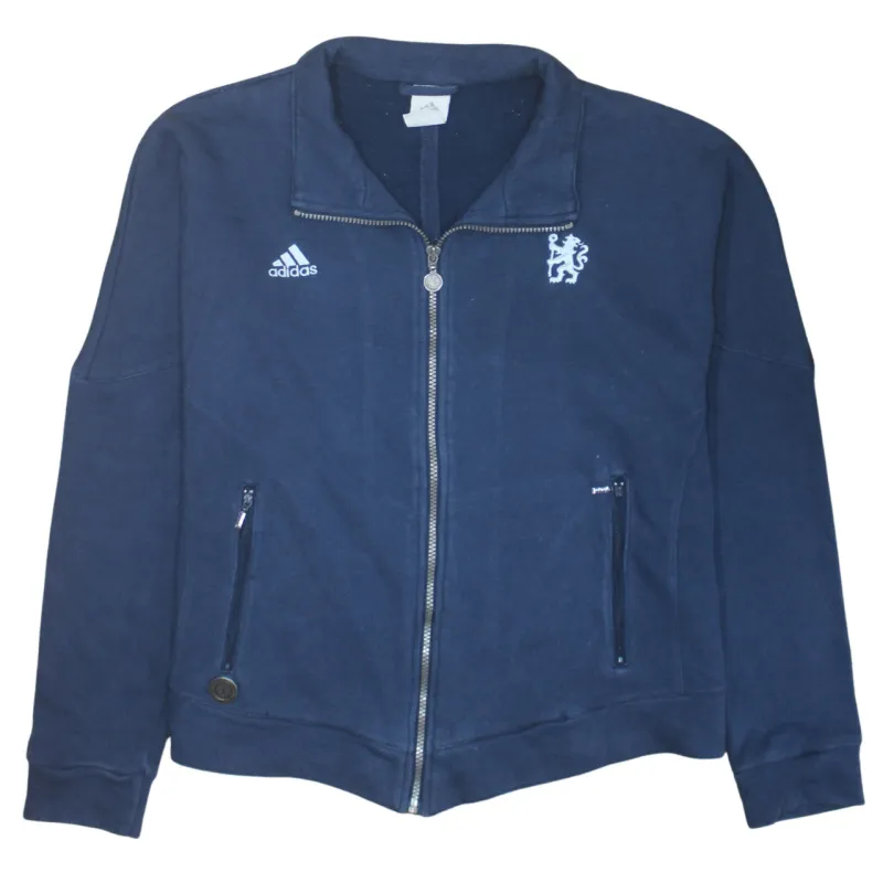 Adidas Navy Blue Full Zip Sweatshirt Women’s XLarge Embroidered Logos Zip Pockets Jacket Top sold by Vintage Club