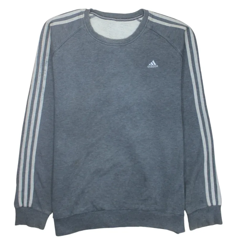 Adidas Grey Sweatshirt Men's XLarge Three Stripe Sleeves Printed Chest Logo Pullover Jumper sold by Vintage Club