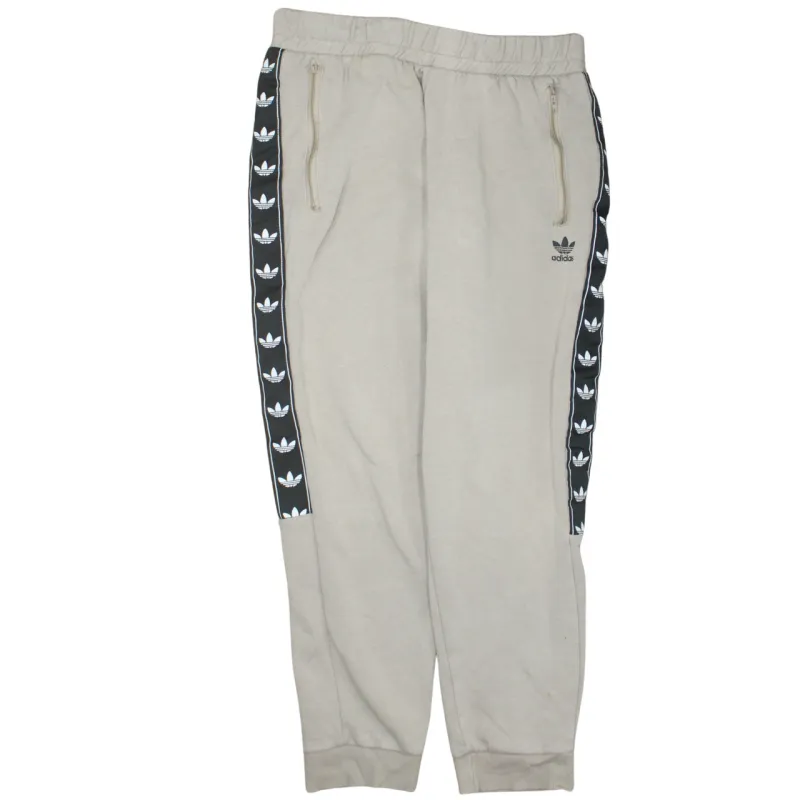 Adidas Beige Cream Joggers Men's Large Trefoil Tape Side Stripes Zip Pockets Sweatpants made by Adidas