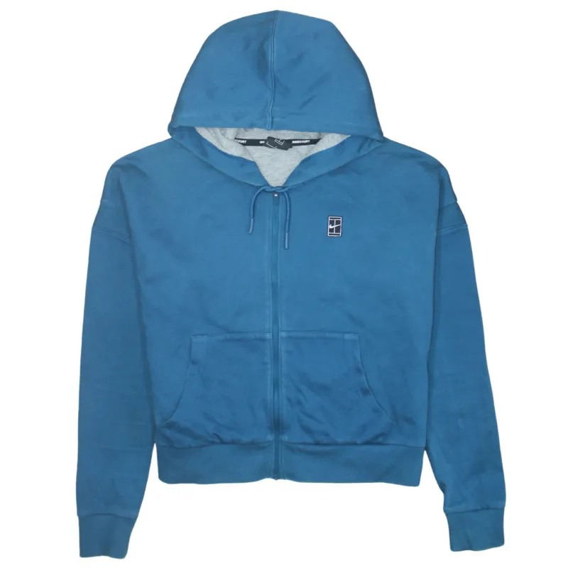 Nike Blue Full Zip Hoodie Men's Small Embroidered Chest Logo Split Pocket Sweatshirt made by Nike