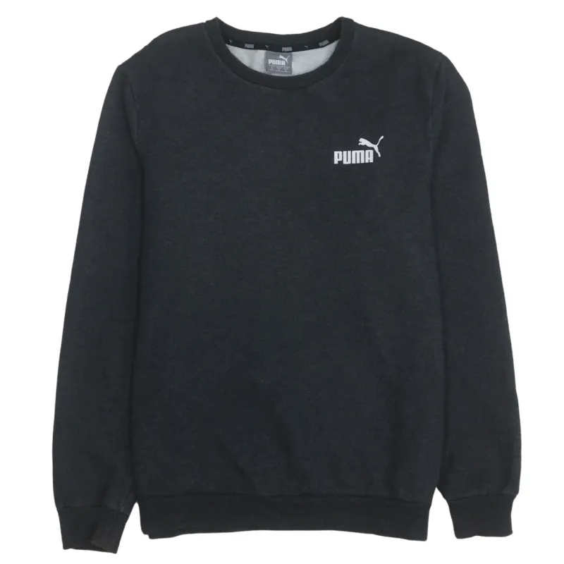 Puma Black Crewneck Sweatshirt Women's Medium Printed Chest Logo Ribbed Cuffs Pullover Top made by Puma