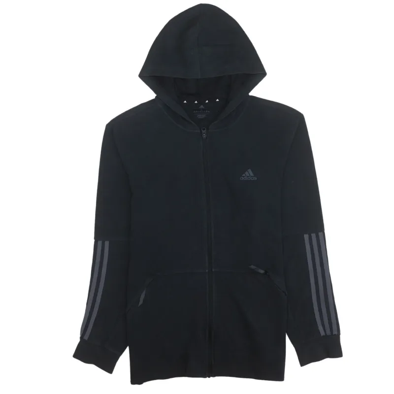 Adidas Black Full Zip Hoodie Women's Large Three Stripe Sleeves Printed Logo Sweatshirt sold by Vintage Club
