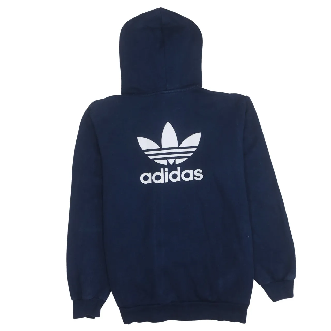 Adidas Navy Blue Full Zip Hoodie Men's Small Trefoil Printed Logo Casual Sweatshirt sold by Vintage Club product image thumbnail 2