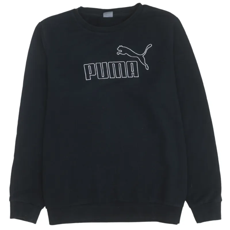 Puma Black Sweatshirt Women's XLarge Printed Logo Crewneck Ribbed Cuffs Pullover Top sold by Vintage Club