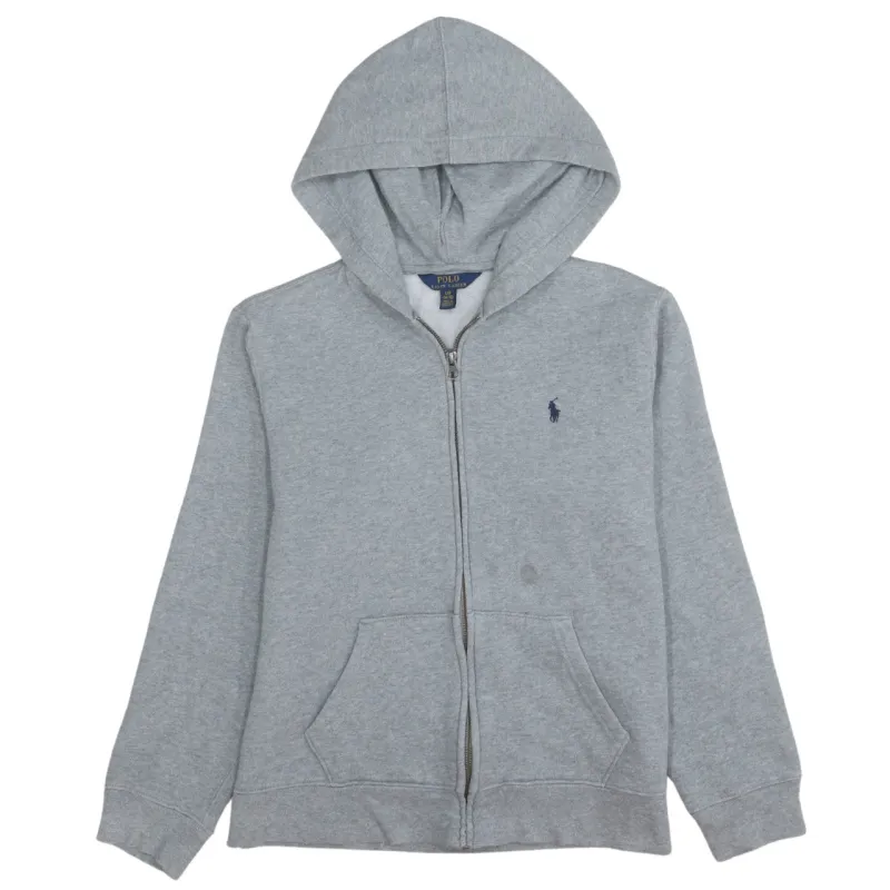 Polo Ralph Lauren Grey Zip Hoodie Women’s Large Embroidered Pony Logo Split Pocket Sweatshirt sold by Vintage Club