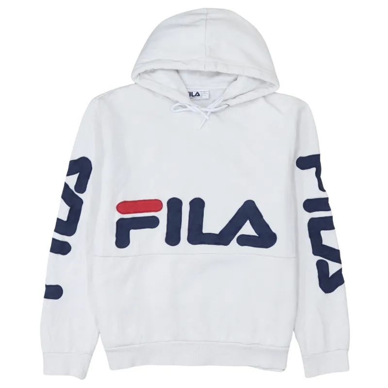 Fila White Hoodie Women’s Large Embroidered Big Logo Sleeve Branding Pullover Sweatshirt made by Fila