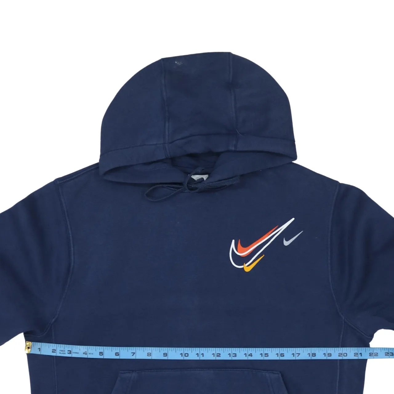 Nike Navy Blue Hoodie Men's Small Multi Swoosh Printed Logo Pullover Sweatshirt sold by Vintage Club product image thumbnail 5
