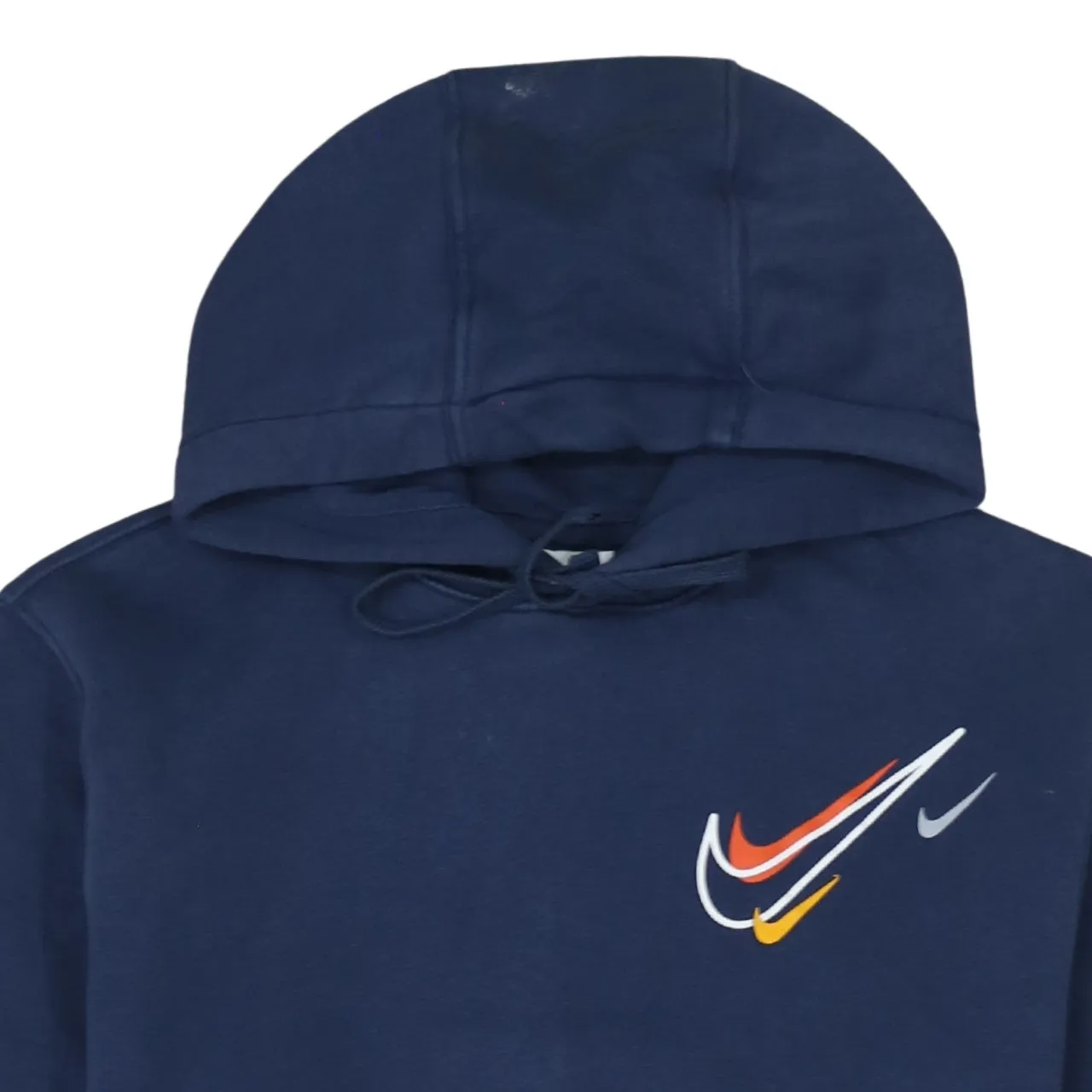 Nike Navy Blue Hoodie Men's Small Multi Swoosh Printed Logo Pullover Sweatshirt sold by Vintage Club product image thumbnail 3