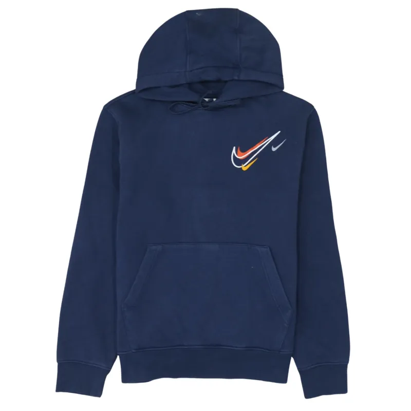Nike Navy Blue Hoodie Men's Small Multi Swoosh Printed Logo Pullover Sweatshirt sold by Vintage Club