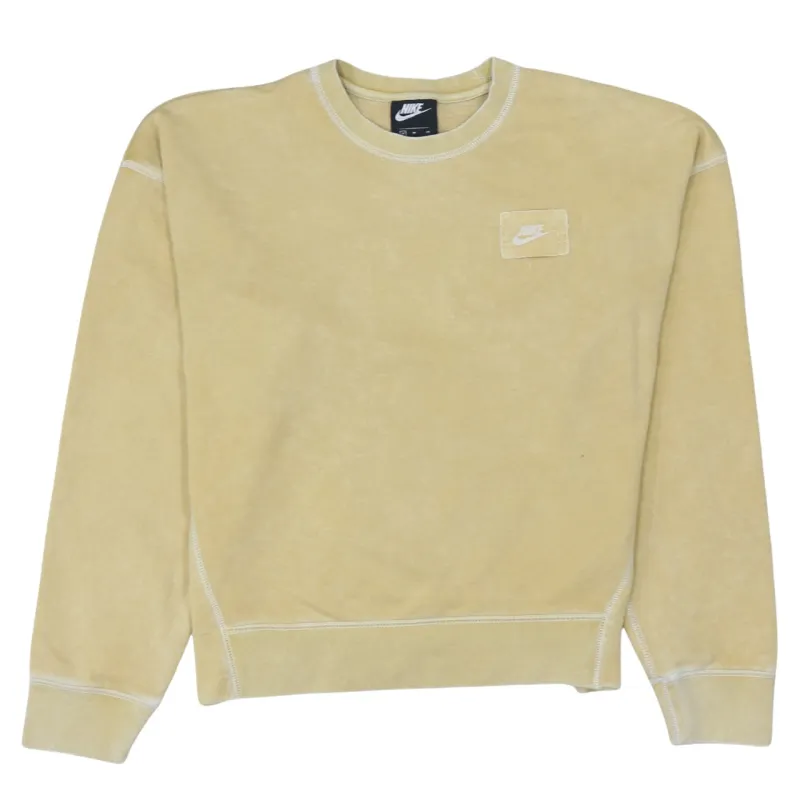 Nike Pale Yellow Sweatshirt Men’s Medium Embroidered Chest Patch Contrast Stitch Pullover Top made by Nike