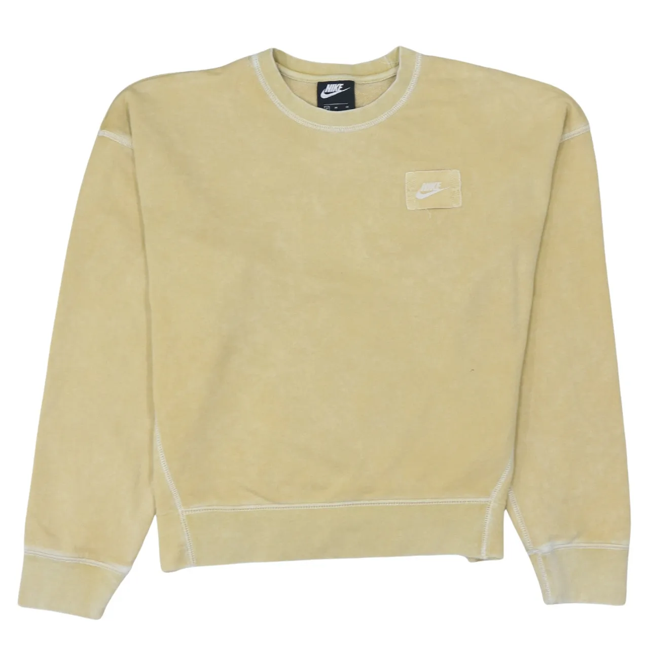 Nike Pale Yellow Sweatshirt Men’s Medium Embroidered Chest Patch Contrast Stitch Pullover Top sold by Vintage Club