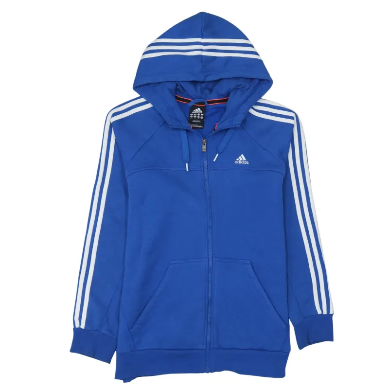 Adidas Blue Hoodie Women’s Medium Embroidered Logo Three Stripe Full Zip Top Sweatshirt sold by Vintage Club