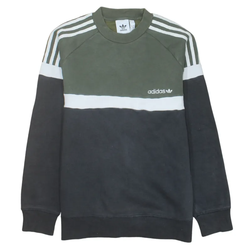 Adidas Khaki Black Sweatshirt Men's Small Three Stripe Sleeves Embroidered Logo Pullover made by Adidas