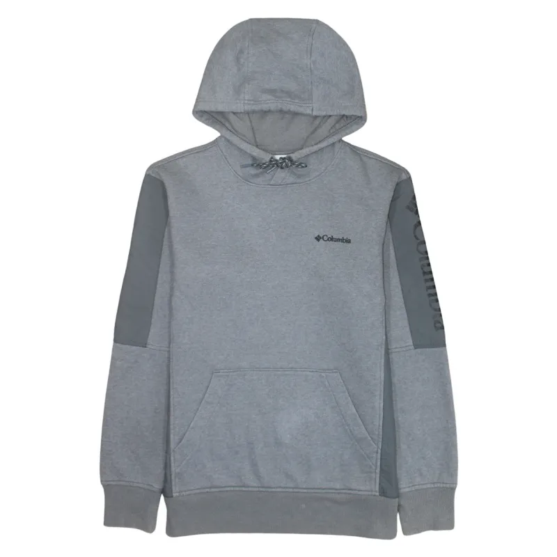 Columbia Grey Pullover Hoodie Men's Small Embroidered Logo Contrast Sleeve Panels Sweatshirt made by Columbia