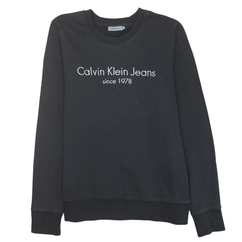 Calvin Klein Black Sweatshirt Women’s Large Printed Logo Crewneck Pullover Top made by Calvin Klein