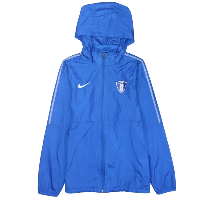 Nike Royal Blue Hooded Jacket Women’s XLarge Printed Logos Zip Windbreaker Track Top sold by Vintage Club