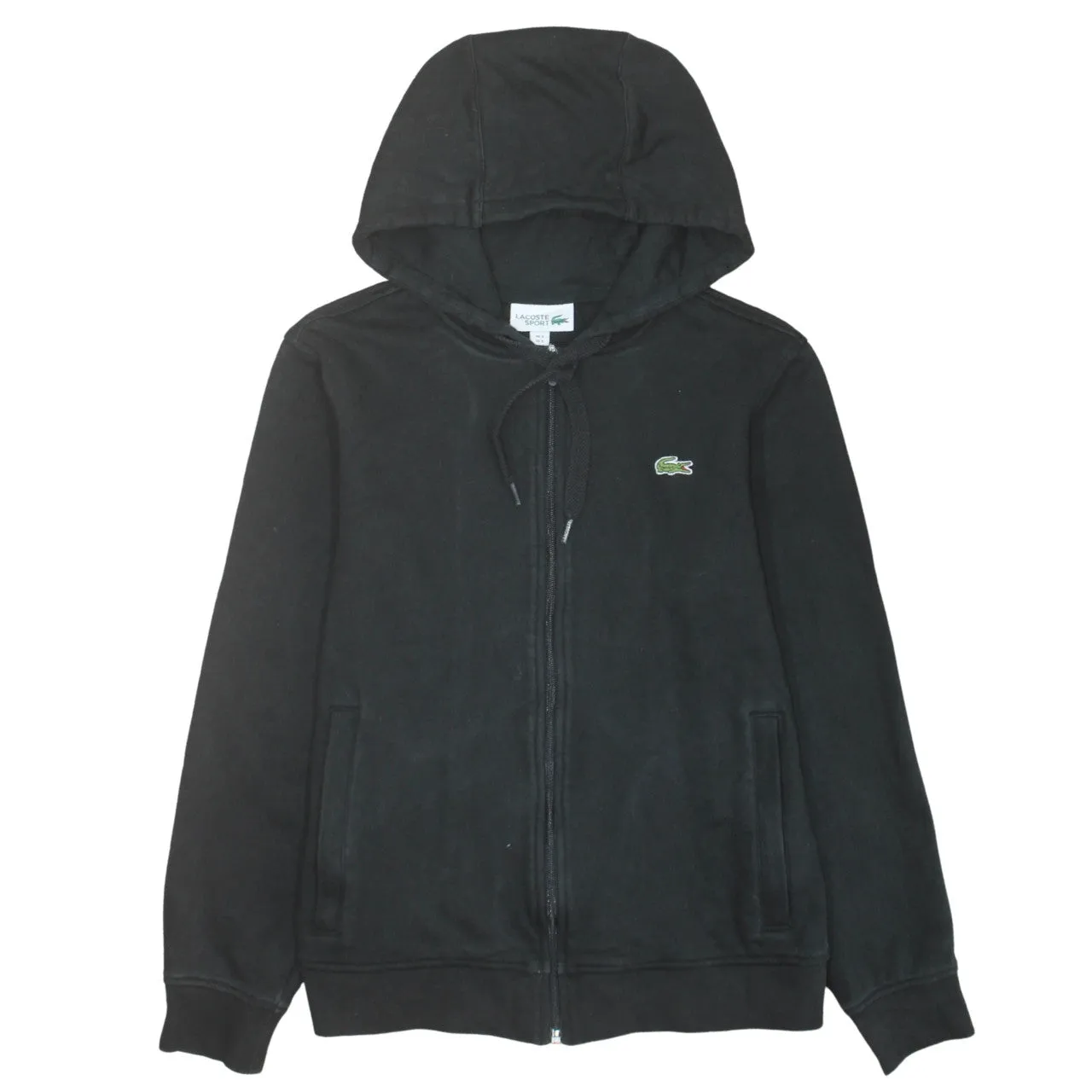 Lacoste Black Zip Hoodie Women’s Small Embroidered Croc Logo Drawstring Hood Casual Sweatshirt sold by Vintage Club
