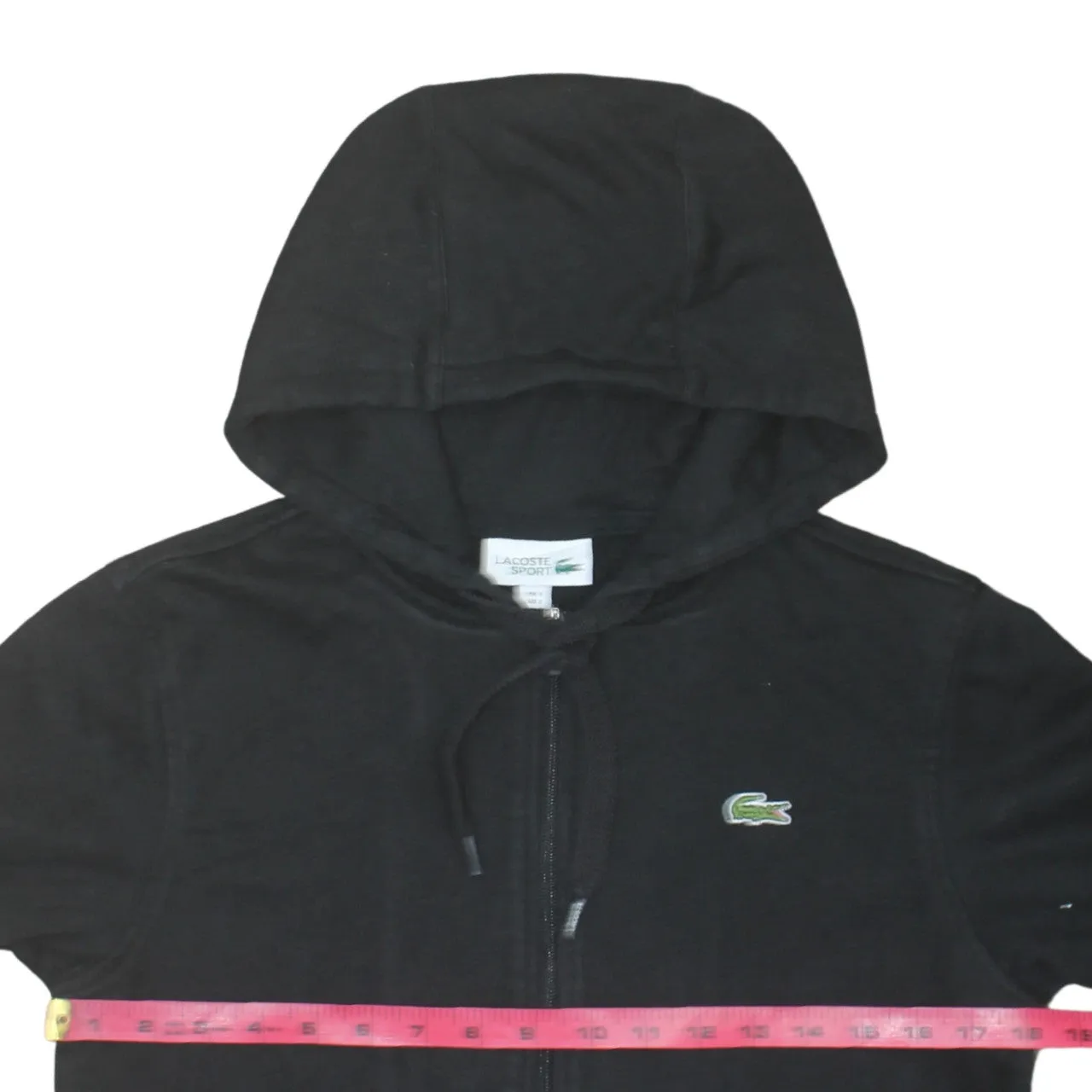 Lacoste Black Zip Hoodie Women’s Small Embroidered Croc Logo Drawstring Hood Casual Sweatshirt sold by Vintage Club product image thumbnail 5