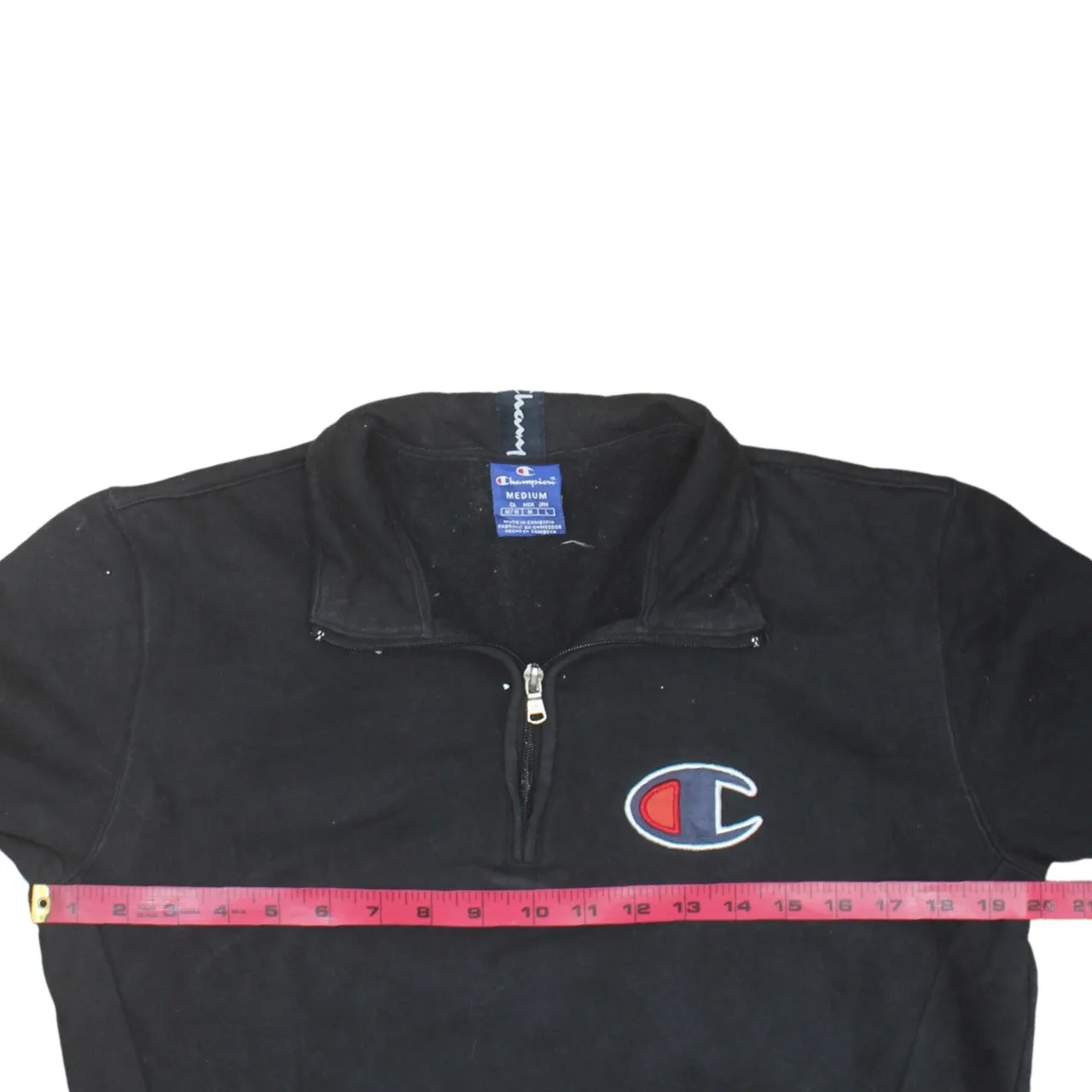 Champion Black Quarter Zip Sweatshirt Women's Medium Embroidered Logo Front Pocket Pullover Top sold by Vintage Club product image thumbnail 5