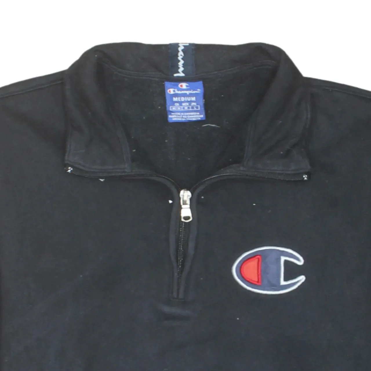 Champion Black Quarter Zip Sweatshirt Women's Medium Embroidered Logo Front Pocket Pullover Top sold by Vintage Club product image thumbnail 3