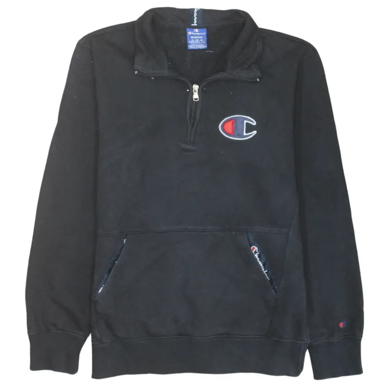 Champion Black Quarter Zip Sweatshirt Women's Medium Embroidered Logo Front Pocket Pullover Top sold by Vintage Club