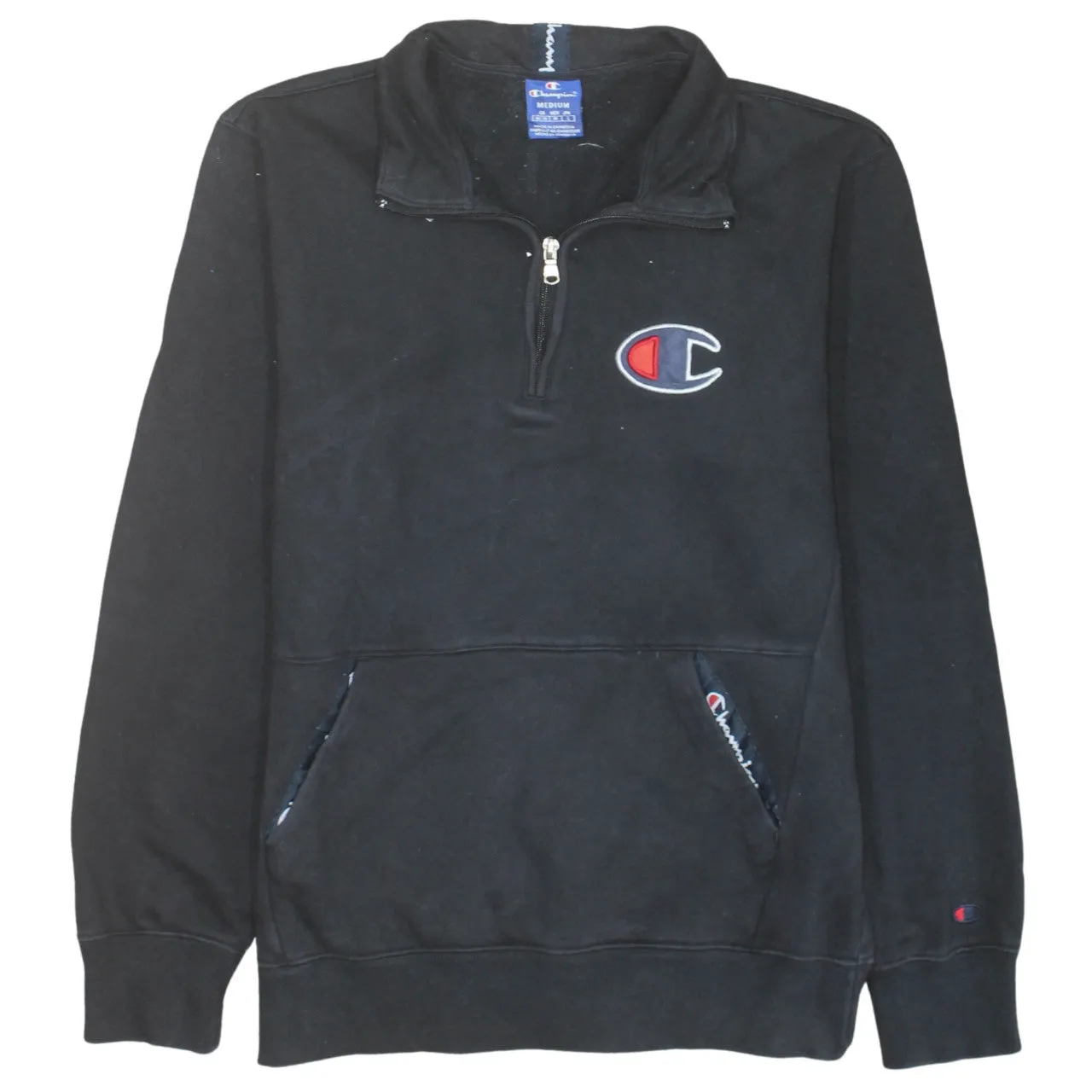 Champion Black Quarter Zip Sweatshirt Women's Medium Embroidered Logo Front Pocket Pullover Top sold by Vintage Club