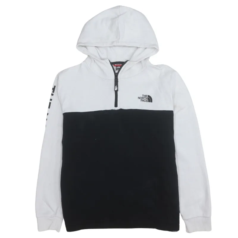 The North Face White Black Hoodie Women’s Large Half Zip Logo Sleeve Print Pullover made by The North Face