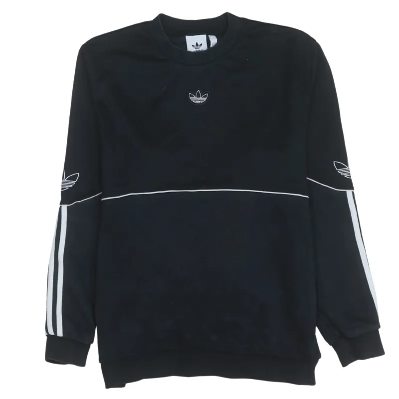 Adidas Black Sweatshirt Men's Medium Trefoil Logo Piping Three Stripe Sleeves Pullover Top sold by Vintage Club