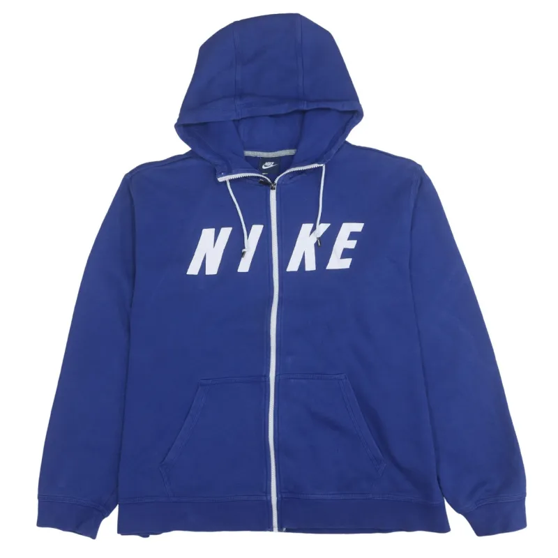 Nike Royal Blue Zip Hoodie Men's XXLarge Printed Logo Drawstring Pockets Fleece Sweatshirt made by Nike
