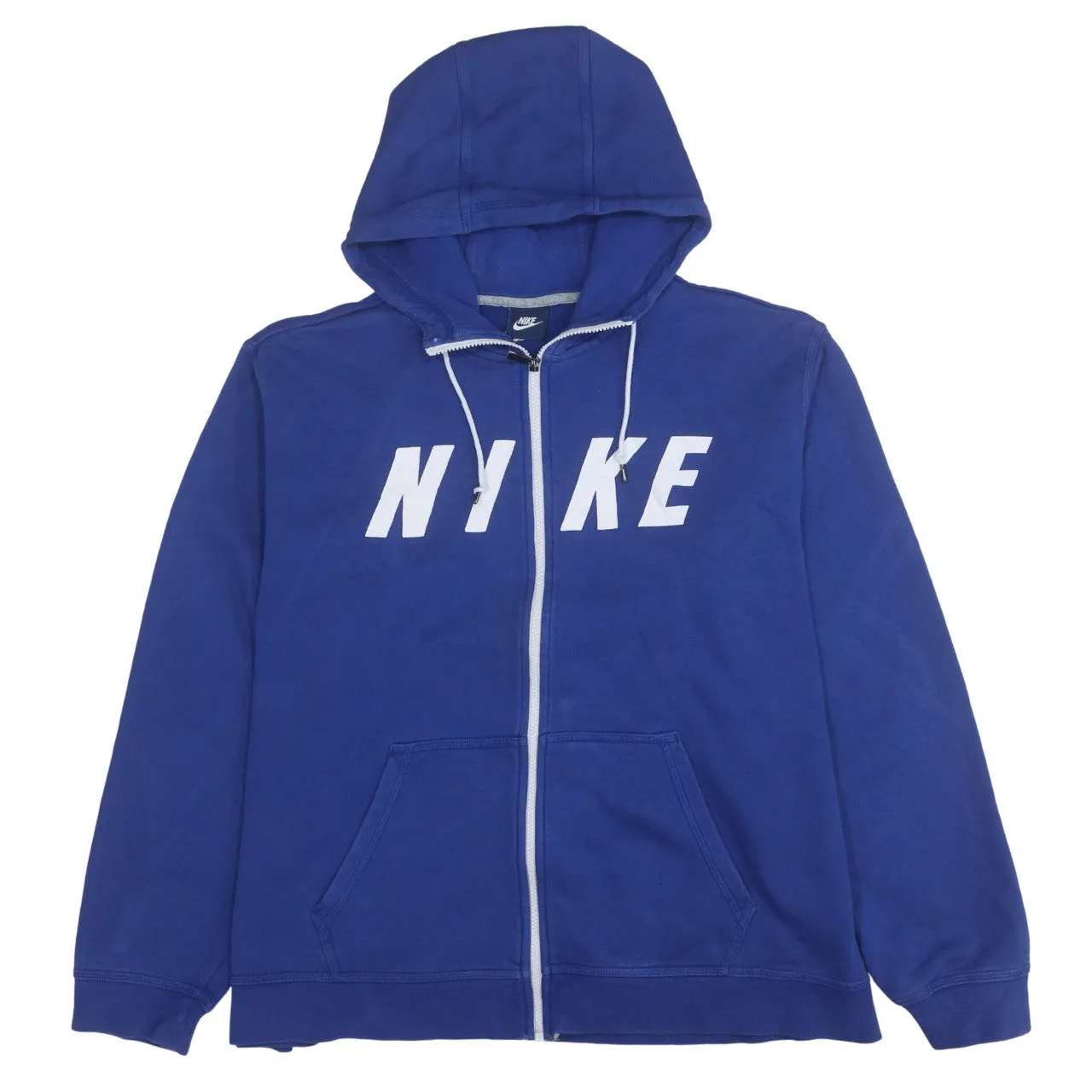Nike Royal Blue Zip Hoodie Men's XXLarge Printed Logo Drawstring Pockets Fleece Sweatshirt sold by Vintage Club