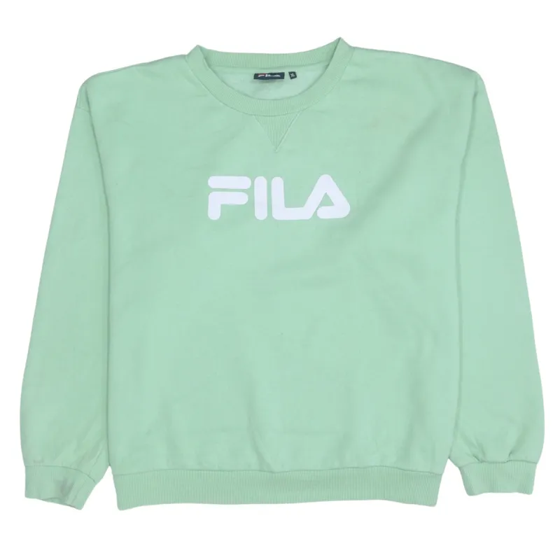 Fila Mint Green Sweatshirt Women's XLarge Printed Logo Crewneck Ribbed Cuffs Pullover Top made by Fila