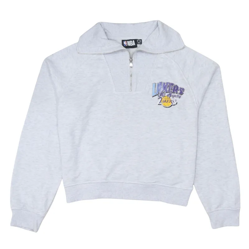 NBA Light Grey Quarter Zip Sweatshirt Women’s Small Printed Lakers Logo Pullover Top sold by Vintage Club