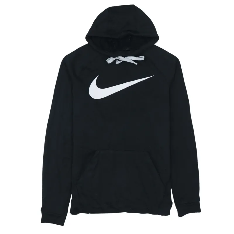 Nike Black Hoodie Women’s Medium Printed Swoosh Logo Front Pocket Pullover Sweatshirt sold by Vintage Club