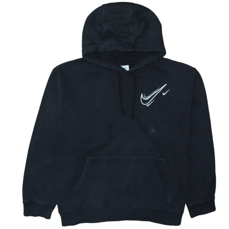 Nike Black Hoodie Men's XXLarge Printed Swoosh Chest Logo Front Pocket Pullover Sweatshirt sold by Vintage Club
